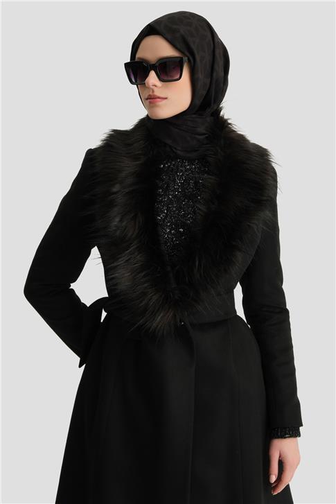 Armine Kürklü Kaşe Kap 25KH7530 Siyah