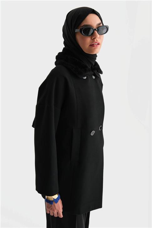 Armine Seyyar Kürklü Kısa Kaban 24K7601 Siyah