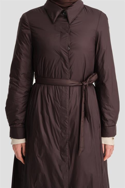 Armine Seyyar Kemerli Kapitone Kaban 24K7602 Kahverengi