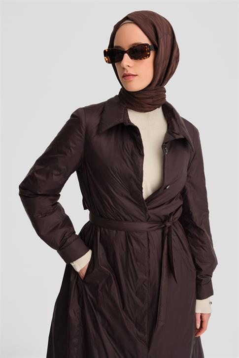 Armine Seyyar Kemerli Kapitone Kaban 24K7602 Kahverengi