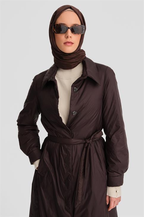 Armine Seyyar Kemerli Kapitone Kaban 24K7602 Kahverengi