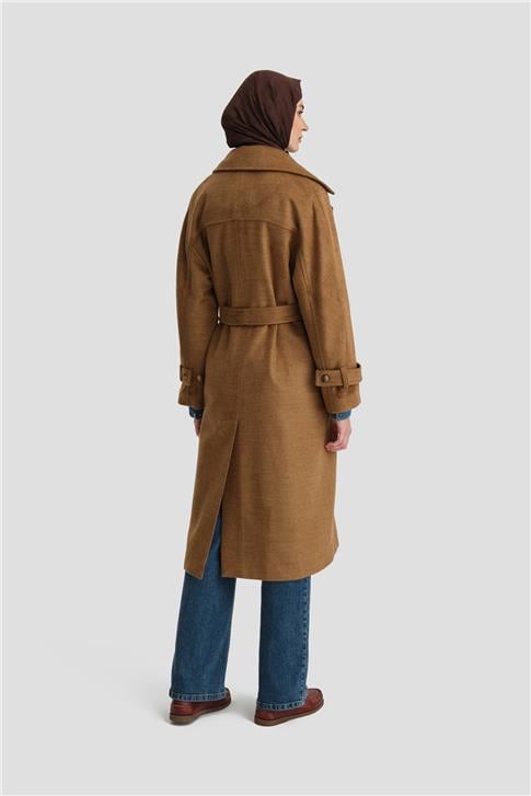 Armine Kruvaze Oversıze Kaban 24KH7614 Camel