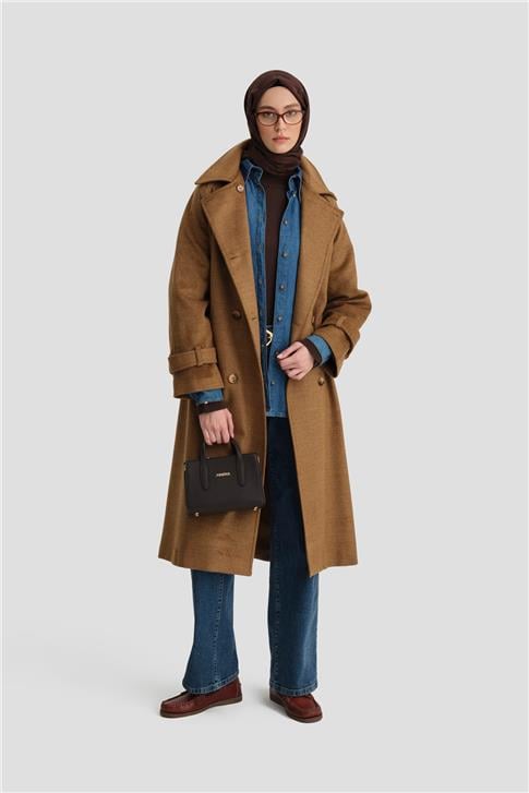 Armine Kruvaze Oversıze Kaban 24KH7614 Camel