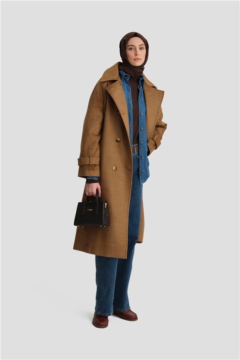 Armine Kruvaze Oversıze Kaban 24KH7614 Camel
