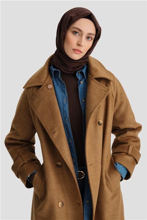 Armine Kruvaze Oversıze Kaban 24KH7614 Camel