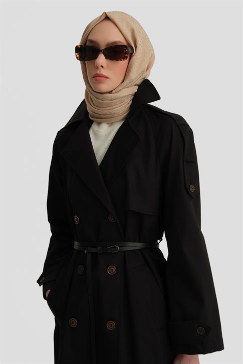 Armine Kemerli Trençkot 25Y7813 Siyah