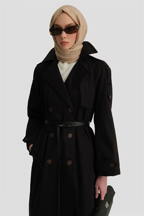 Armine Kemerli Trençkot 25Y7813 Siyah
