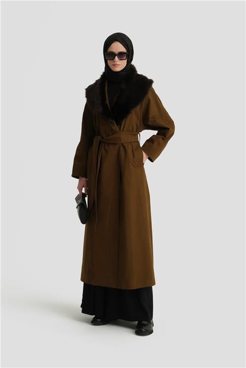 Armine Seyyar Kürklü Pardesü 24K8001 Haki