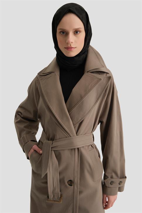 Armine Seyyar Garni Yakalı Pardesü 24K8006 Vizon