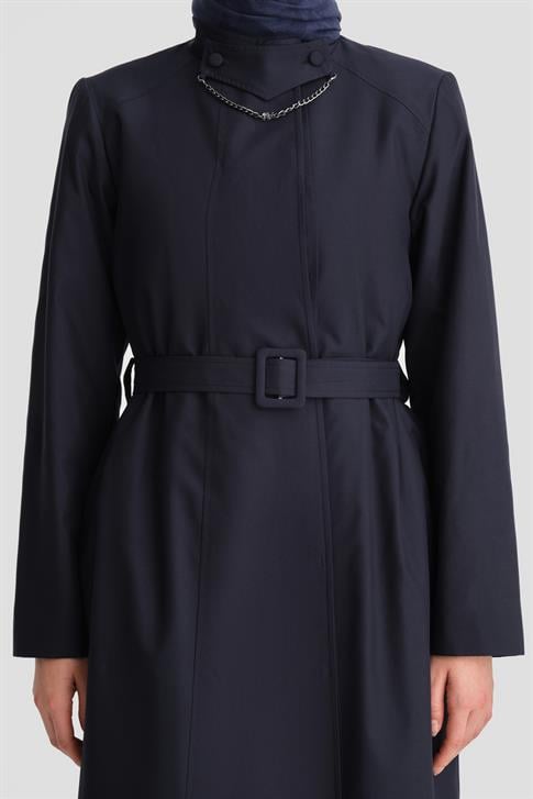 Armine Seyyar Zincir Yakalı Su Geçirmez Pardösü 25K8008 Lacivert