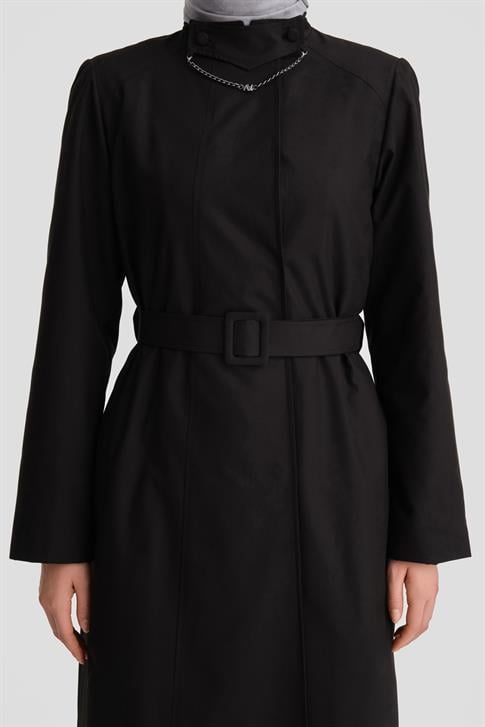 Armine Seyyar Zincir Yakalı Su Geçirmez Pardösü 25K8008 Siyah