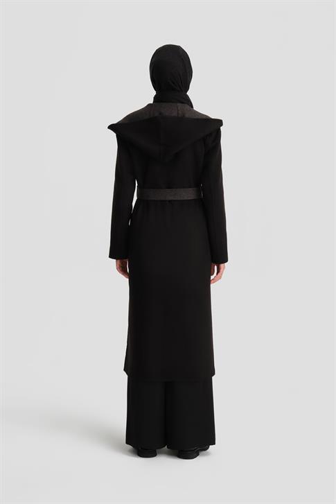 Armine Handmade Kapüşonlu Manto 24K8109 Siyah