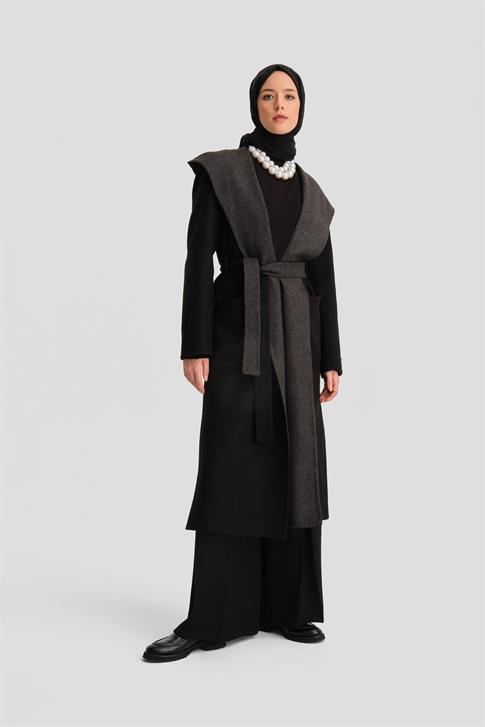 Armine Handmade Kapüşonlu Manto 24K8109 Siyah