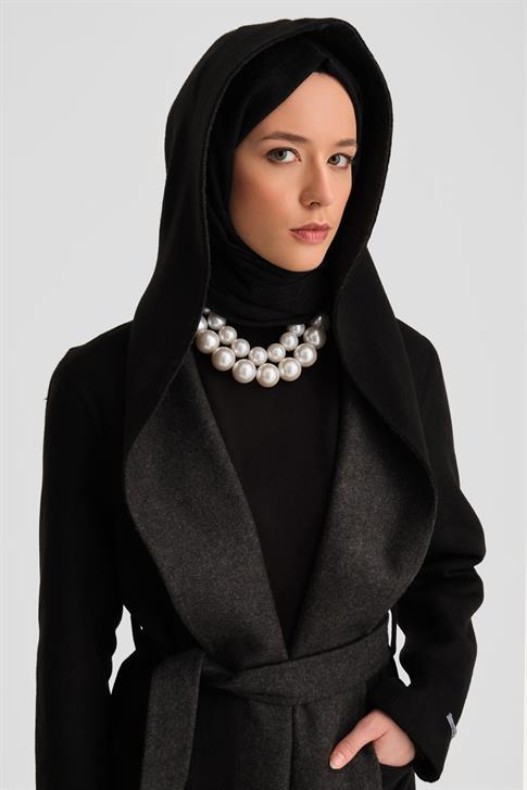 Armine Handmade Kapüşonlu Manto 24K8109 Siyah