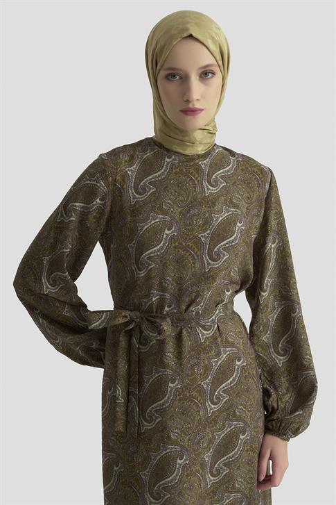 Armine Trend Elbise 25YT906 yağ yeşili