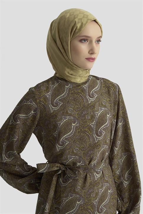 Armine Trend Elbise 25YT906 yağ yeşili