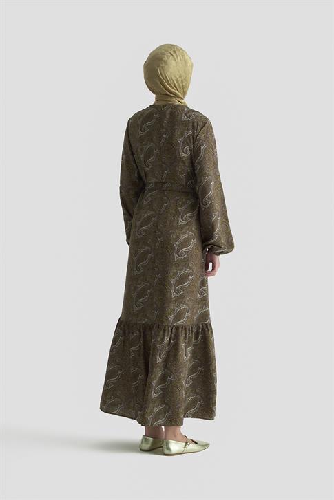 Armine Trend Elbise 25YT906 yağ yeşili