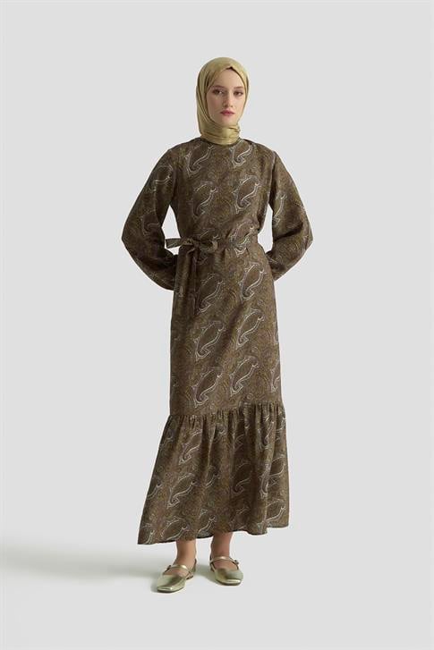 Armine Trend Elbise 25YT906 yağ yeşili