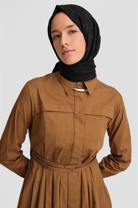 Armine Çapraz Kemerli Pamuk Elbise 24K9903 Taba