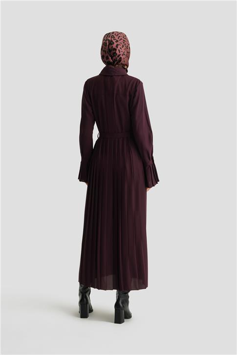 Armine Piliseli Gömlek Elbise 24K9904 Mor