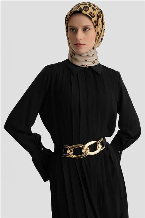Armine Piliseli Gömlek Elbise 24K9904 Siyah