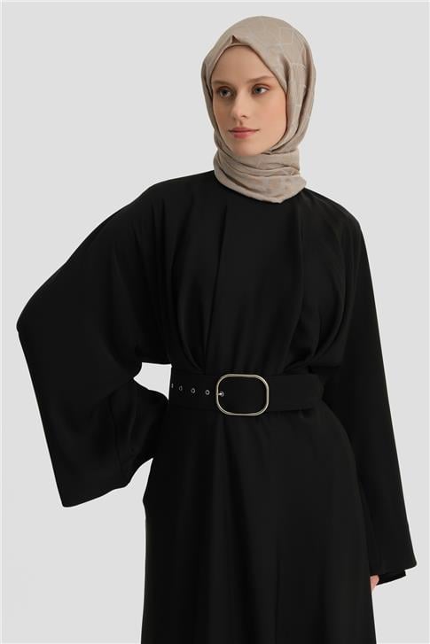 Armine Kalın Kemerli Elbise 24K9905 Siyah