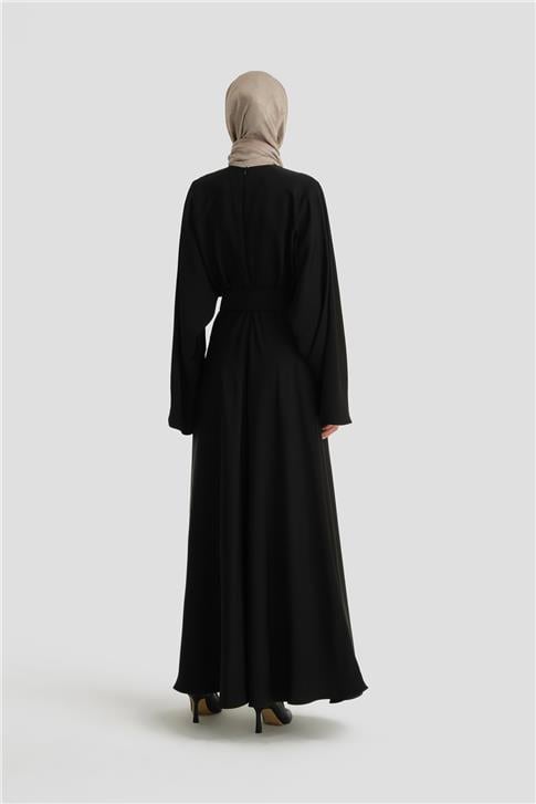 Armine Kalın Kemerli Elbise 24K9905 Siyah