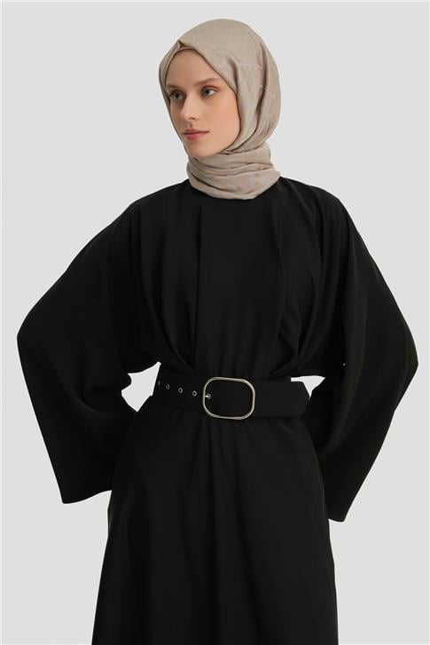 Armine Kalın Kemerli Elbise 24K9905 Siyah