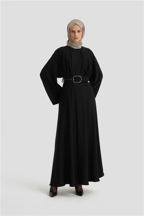 Armine Kalın Kemerli Elbise 24K9905 Siyah