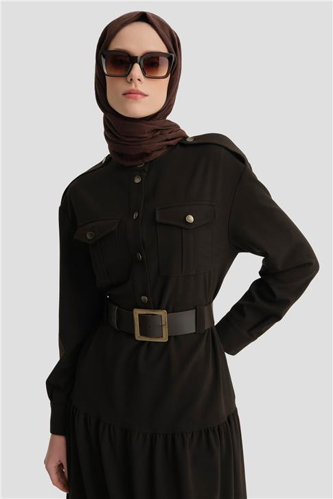 Armine Kemerli Elbise 25K9909 Kahverengi