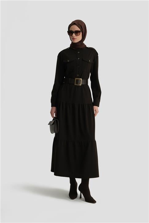 Armine Kemerli Elbise 25K9909 Kahverengi