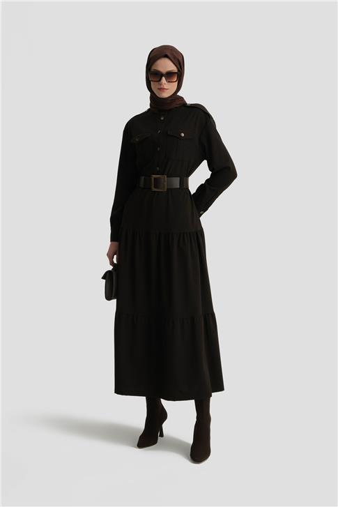 Armine Kemerli Elbise 25K9909 Kahverengi