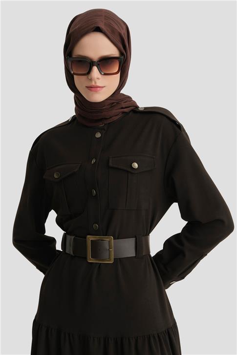 Armine Kemerli Elbise 25K9909 Kahverengi