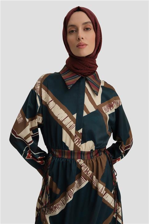 Armine Geometrik Desenli Elbise 24K9911 Petrol
