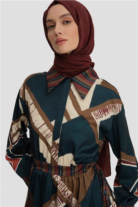 Armine Geometrik Desenli Elbise 24K9911 Petrol
