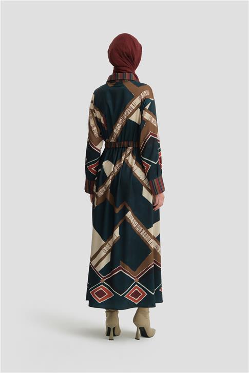 Armine Geometrik Desenli Elbise 24K9911 Petrol