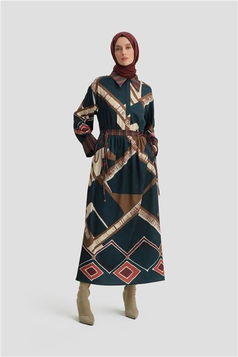 Armine Geometrik Desenli Elbise 24K9911 Petrol