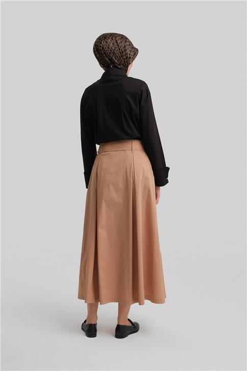 Armine Çift Düğmeli Pamuk Etek 24Y1601 Camel