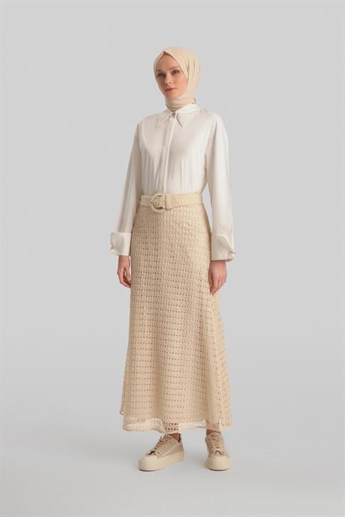 Armine Fileli Kloş Etek 24Y1625 Ekru