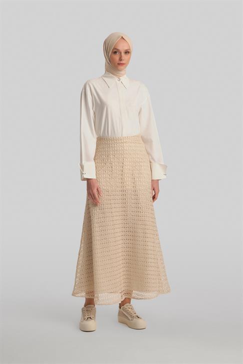 Armine Fileli Kloş Etek 24Y1625 Ekru