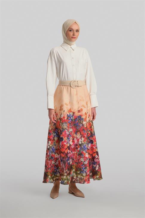 Armine Godeli Ve Desenli Etek 24Y1628 Oranj