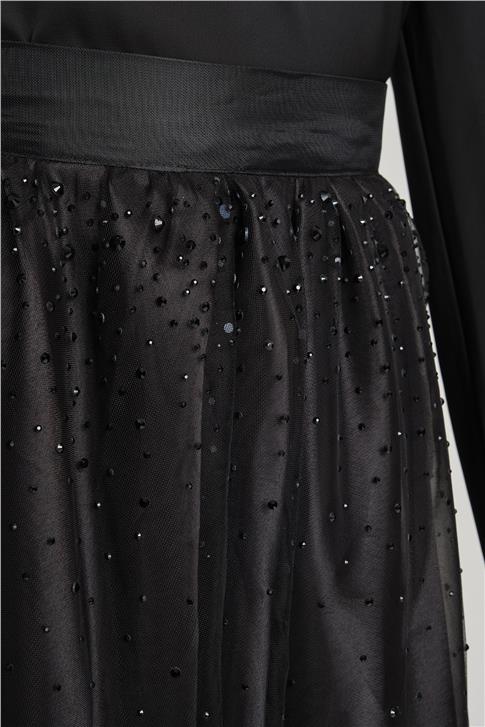 Armine Taş Yapıştırmalı Tül Etek 24Y1631 Siyah