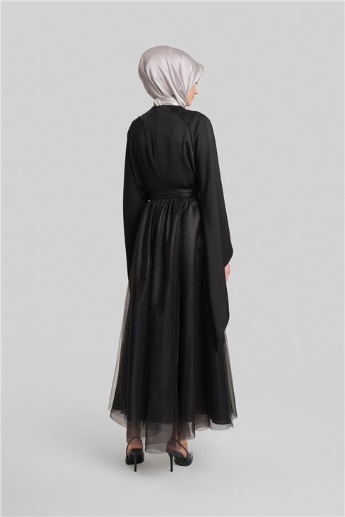 Armine Taş Yapıştırmalı Tül Etek 24Y1631 Siyah