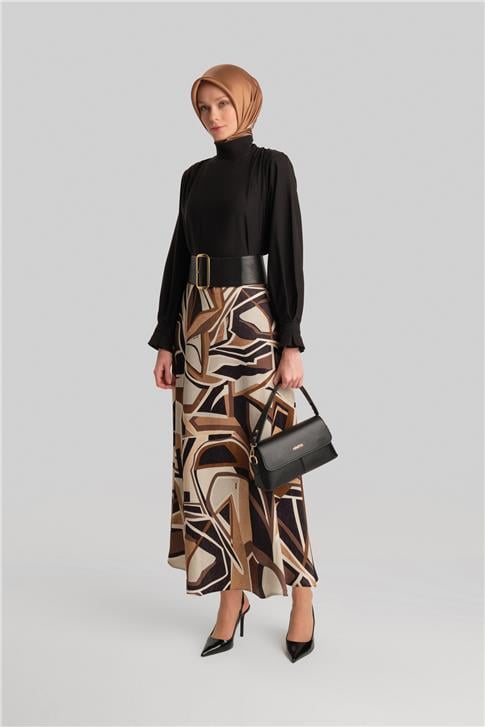 Armine Desenli Etek 24Y1643 Kahverengi