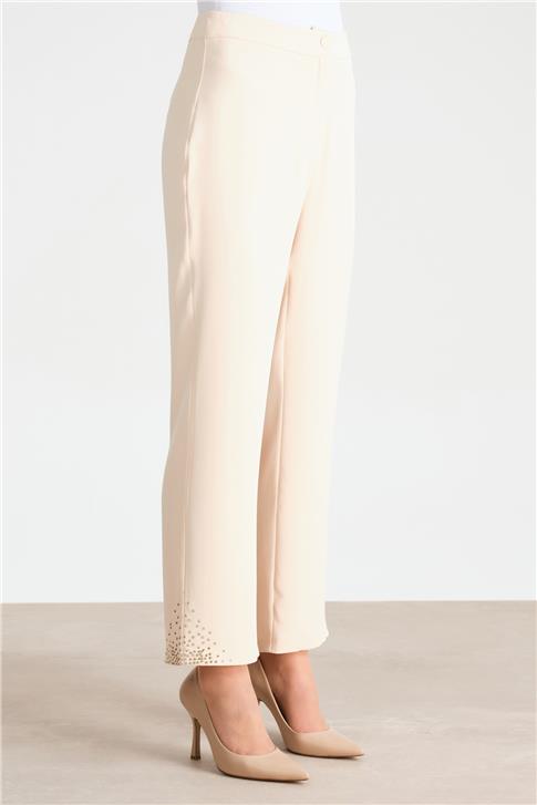 Armine Paçası Taş Detaylı Pantolon 24Y2607 Fildişi