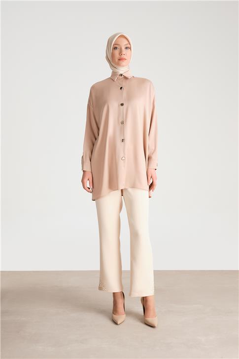 Armine Paçası Taş Detaylı Pantolon 24Y2607 Fildişi