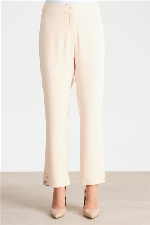 Armine Paçası Taş Detaylı Pantolon 24Y2607 Fildişi