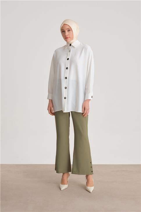Armine Paçası Düğmeli Flare Pantolon 24Y2611 Yeşil