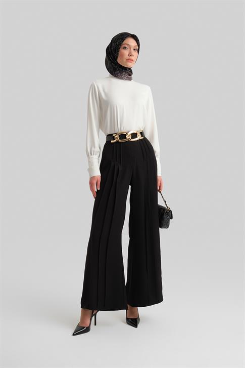 Armine Çift Nervürlü Saten Pantolon 24Y2616 Siyah