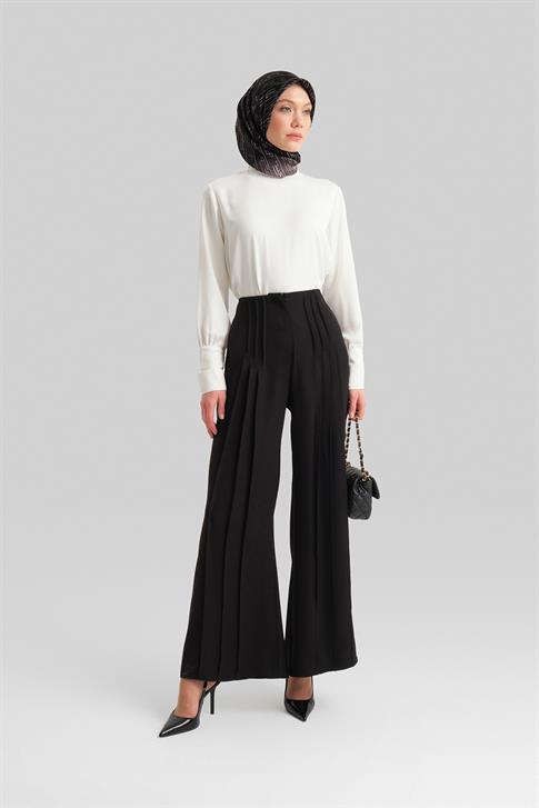 Armine Çift Nervürlü Saten Pantolon 24Y2616 Siyah